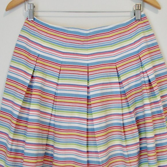 Talbots Striped Skirt Blue Pink Colourful Pleated A-Line Flare Skirt Size 2 - Picture 6 of 14